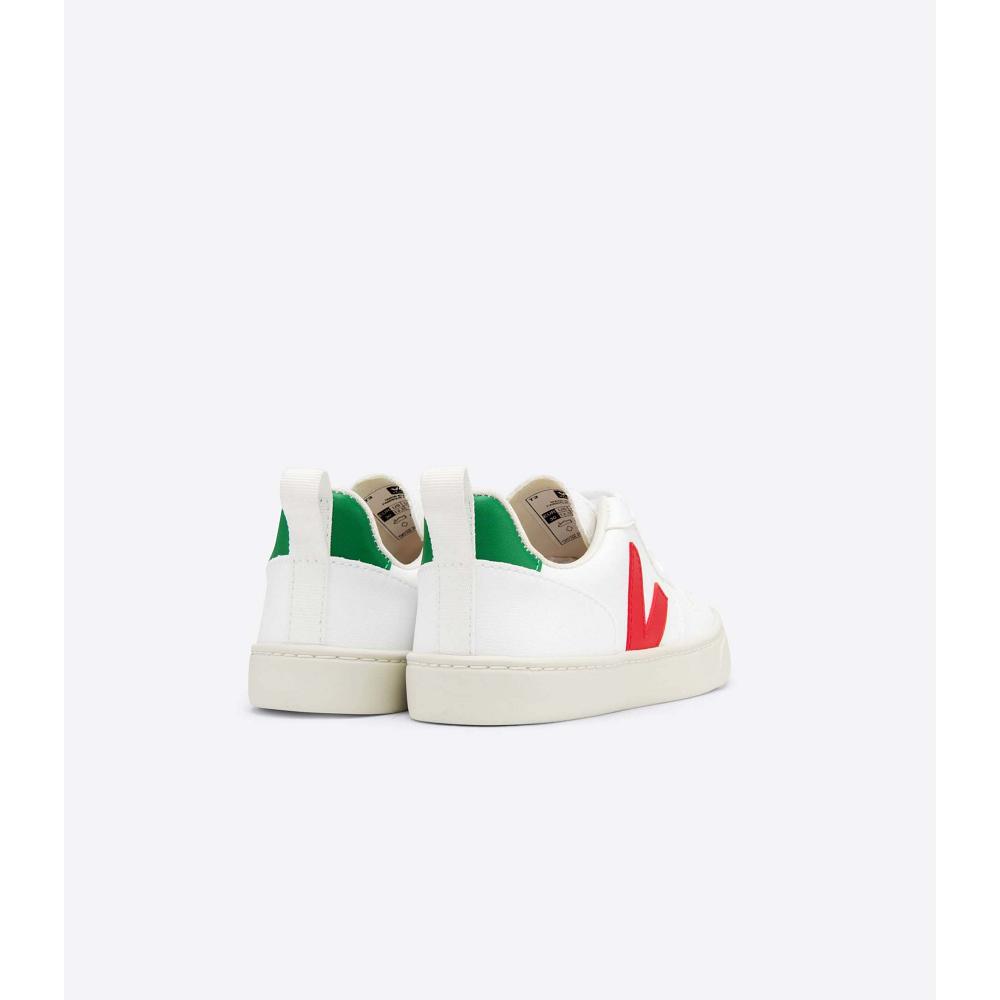 Kids' Veja V-10 LACES CWL Sneakers White/Green/Red | ZA 865YXF